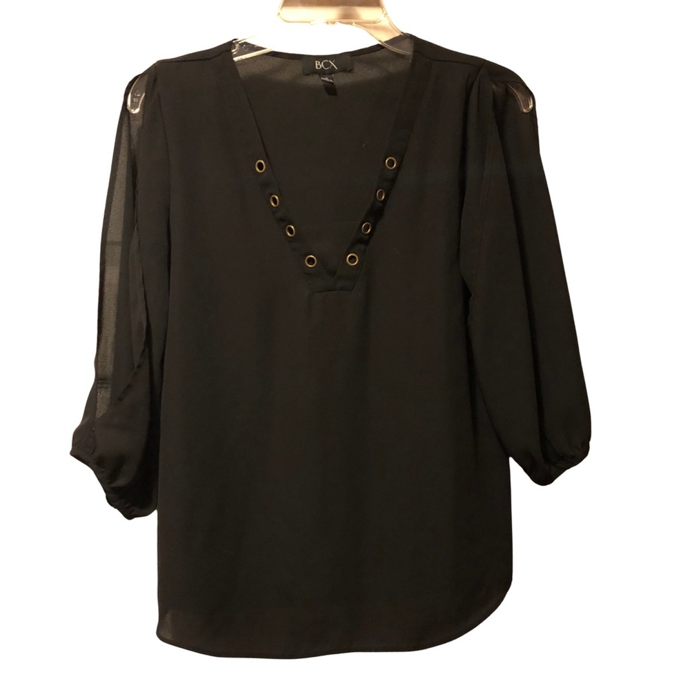 BCX Black Women's Top with Grommet Detail